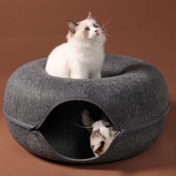CatCave - Interactive Basket Natural Felt Cuddly Cat Cave Bed